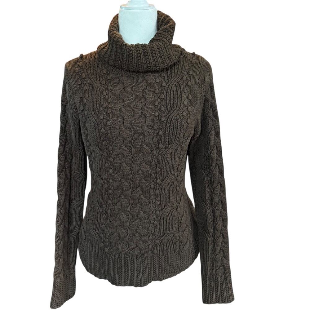 Vintage Banana Republic Brown Cable Knit Turtleneck Sweater Made in Hong Kong M